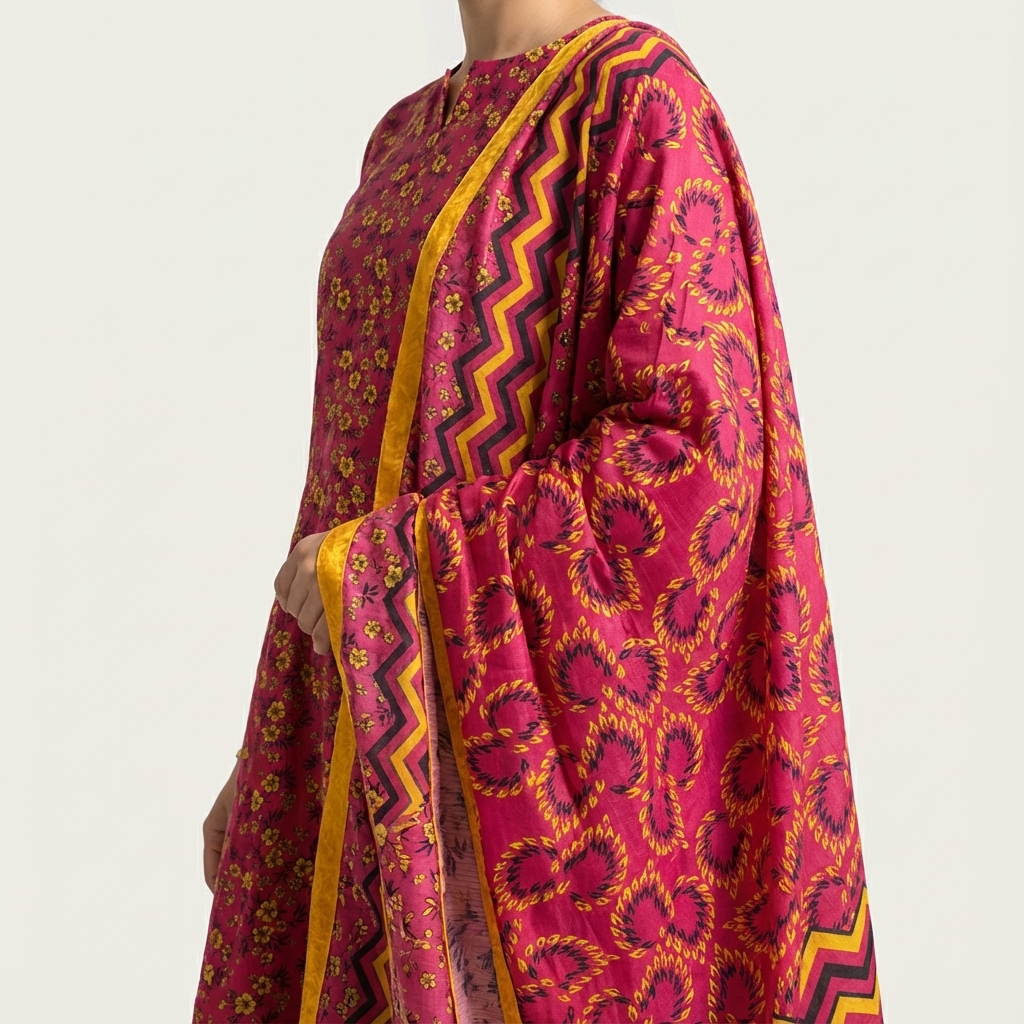 Vibrant Magenta Floral – Stitched 3-Piece Suit