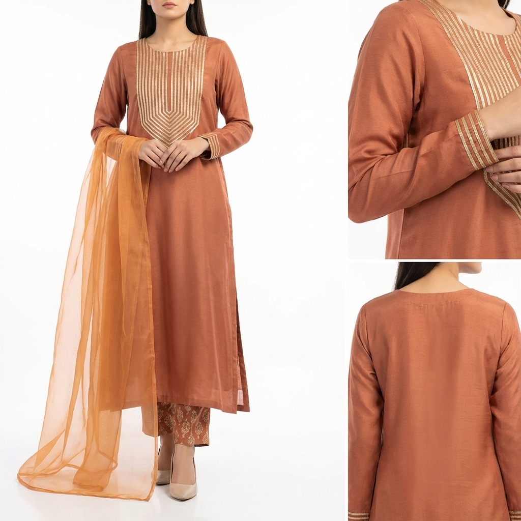 Rustic Copper Tilla Embroidered Suit