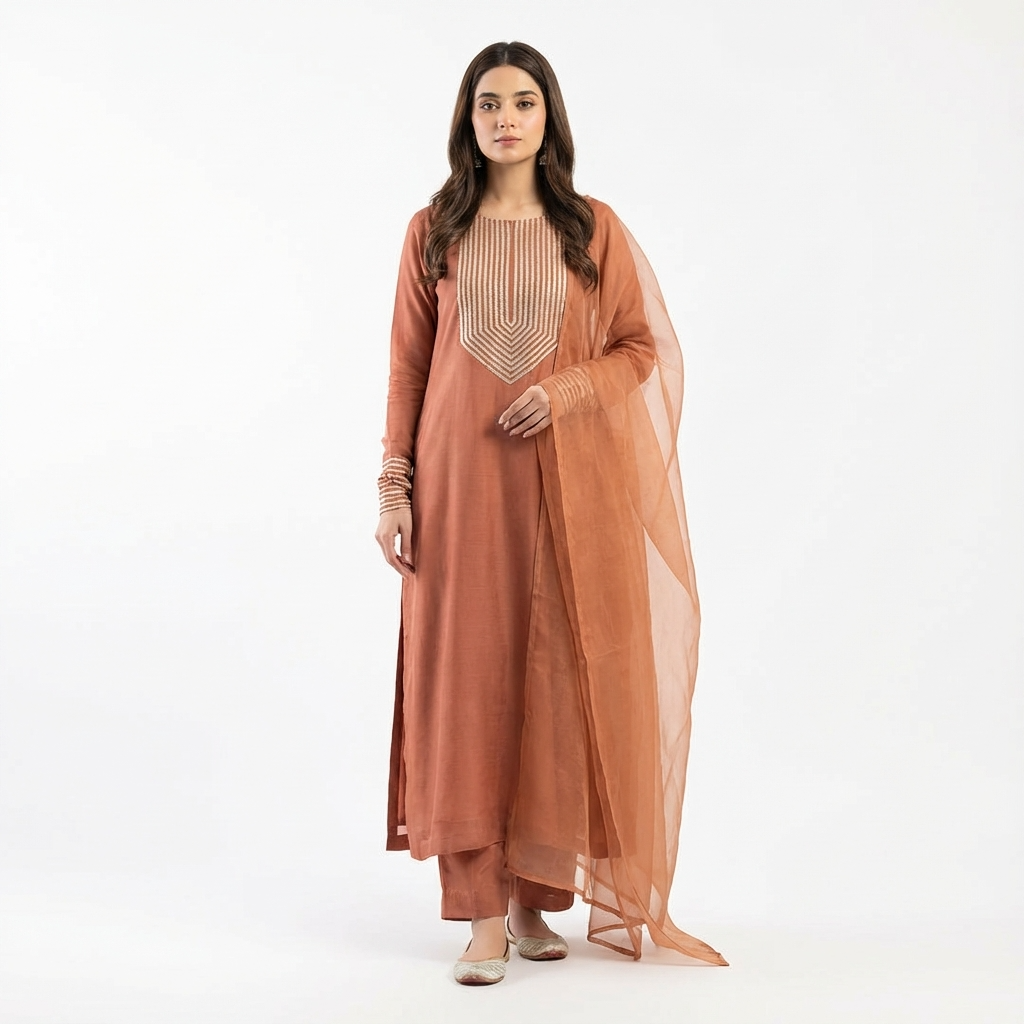 Rustic Copper Tilla Embroidered Suit