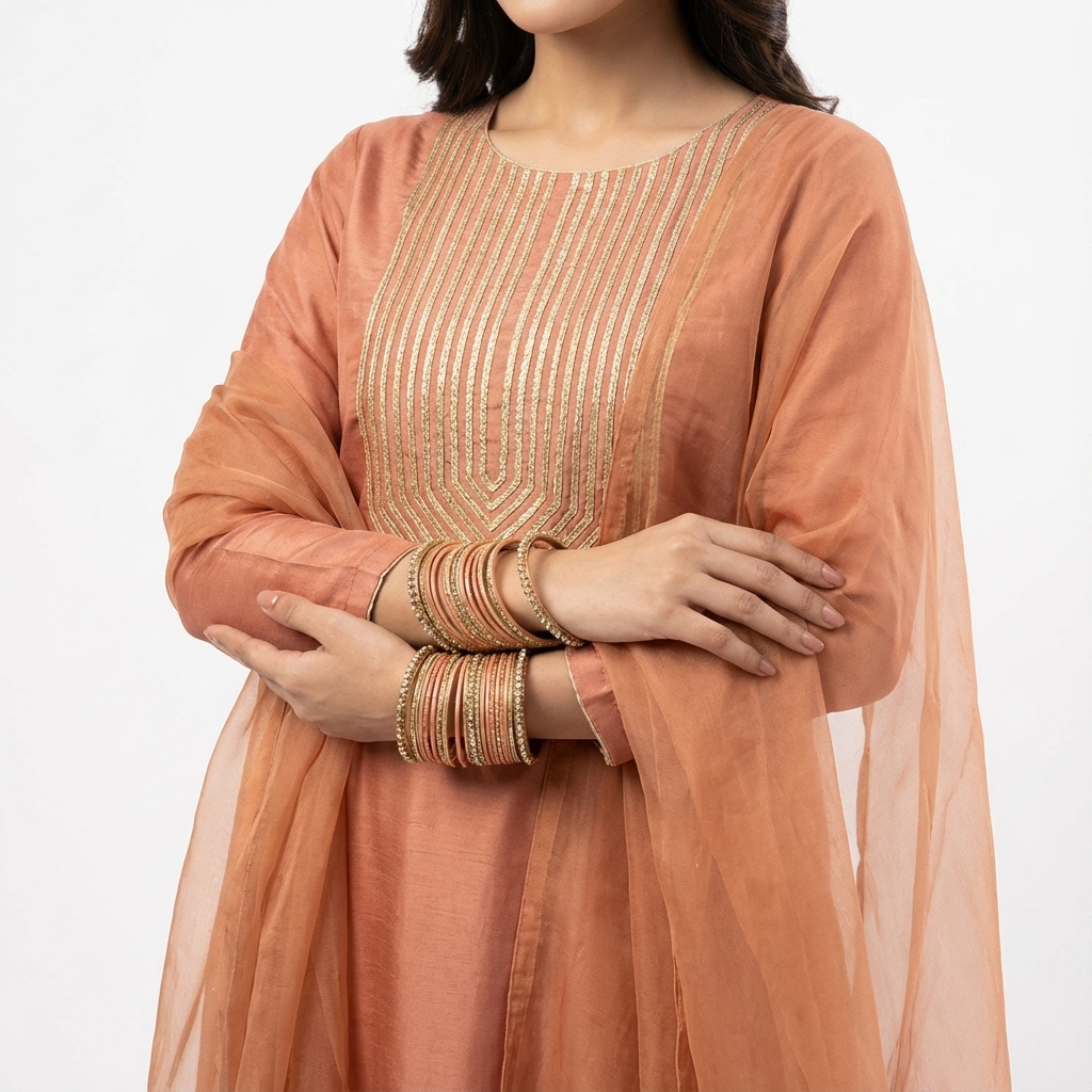 Rustic Copper Tilla Embroidered Suit