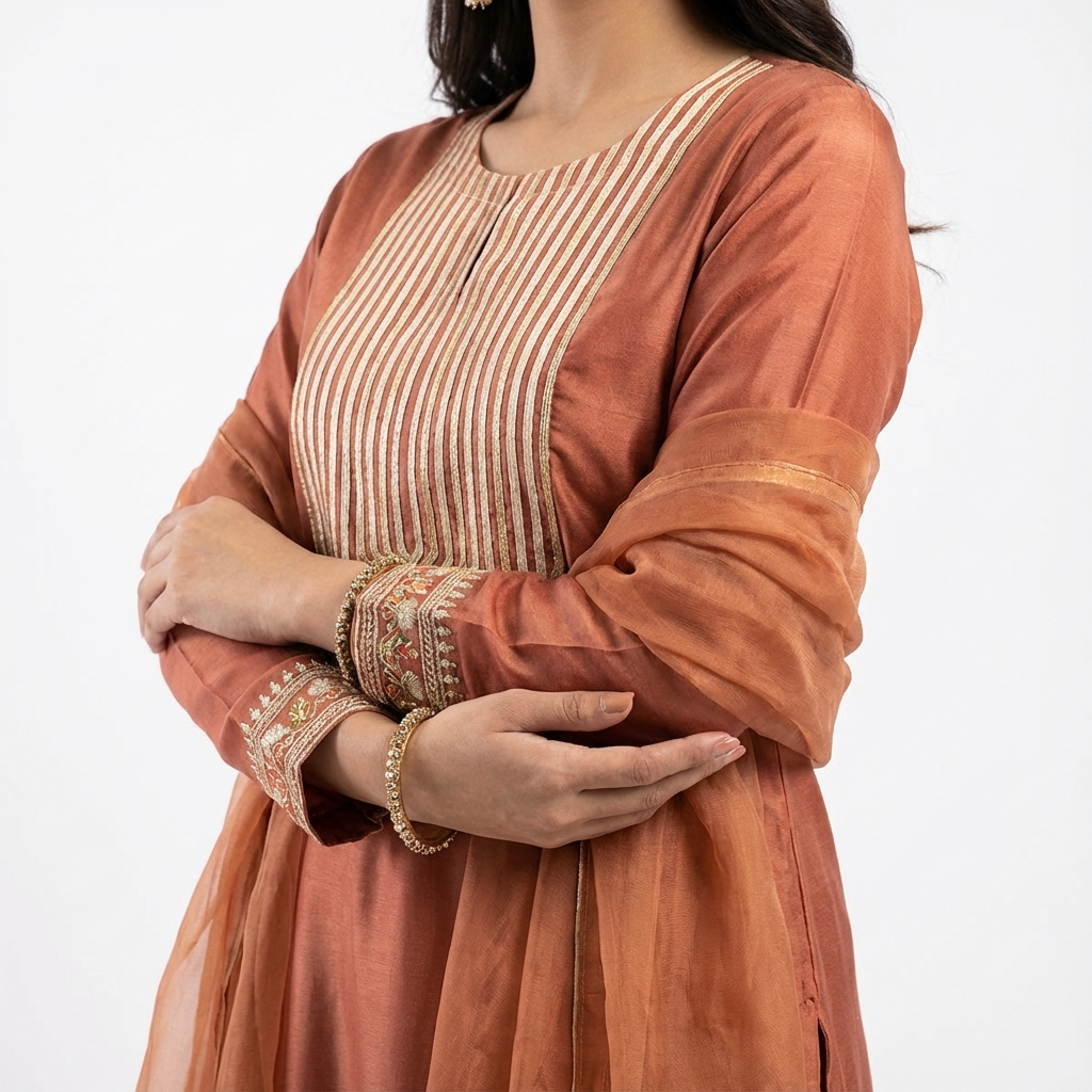 Rustic Copper Tilla Embroidered Suit