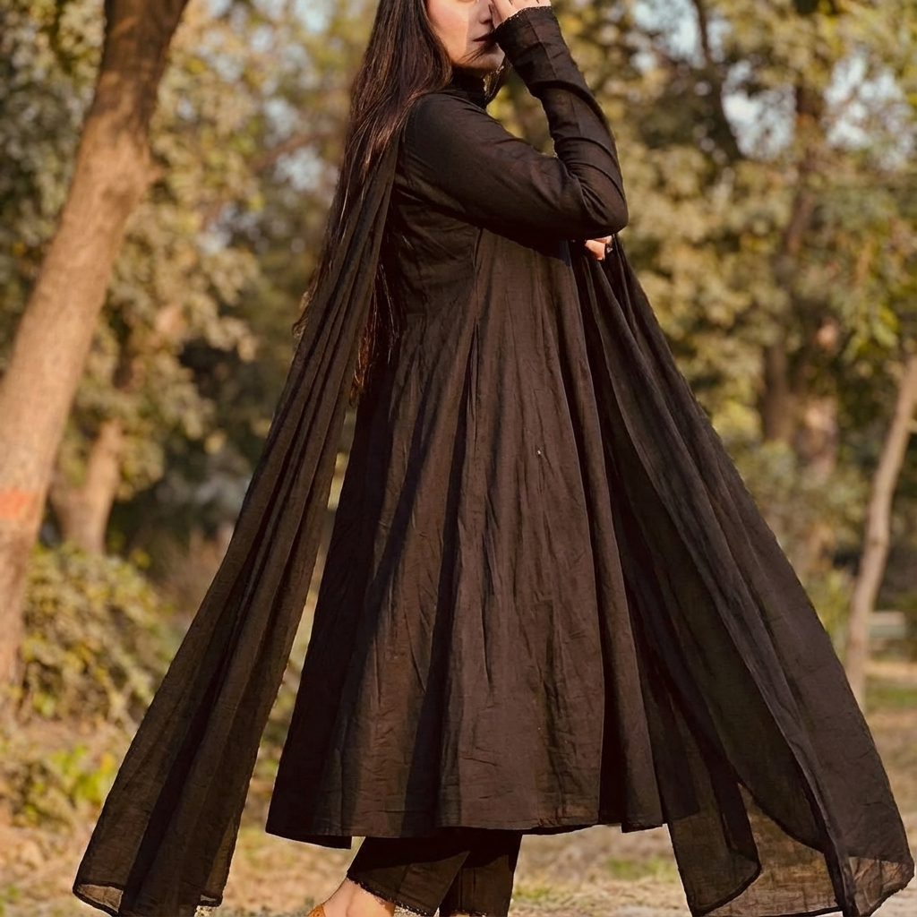 Black Silk Long Frock Suit