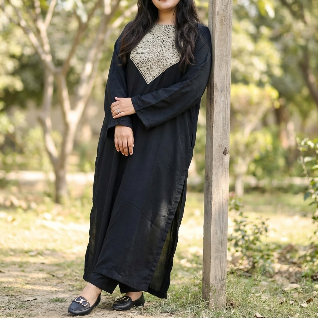 Black Embroidered Silk Suit