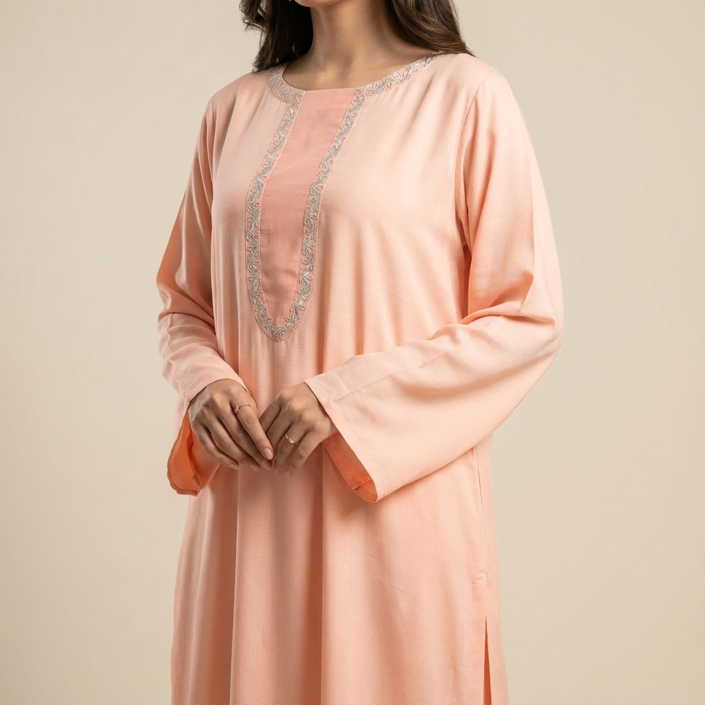 Peach Soft Silk Hand Embroidered 2-Piece Suit