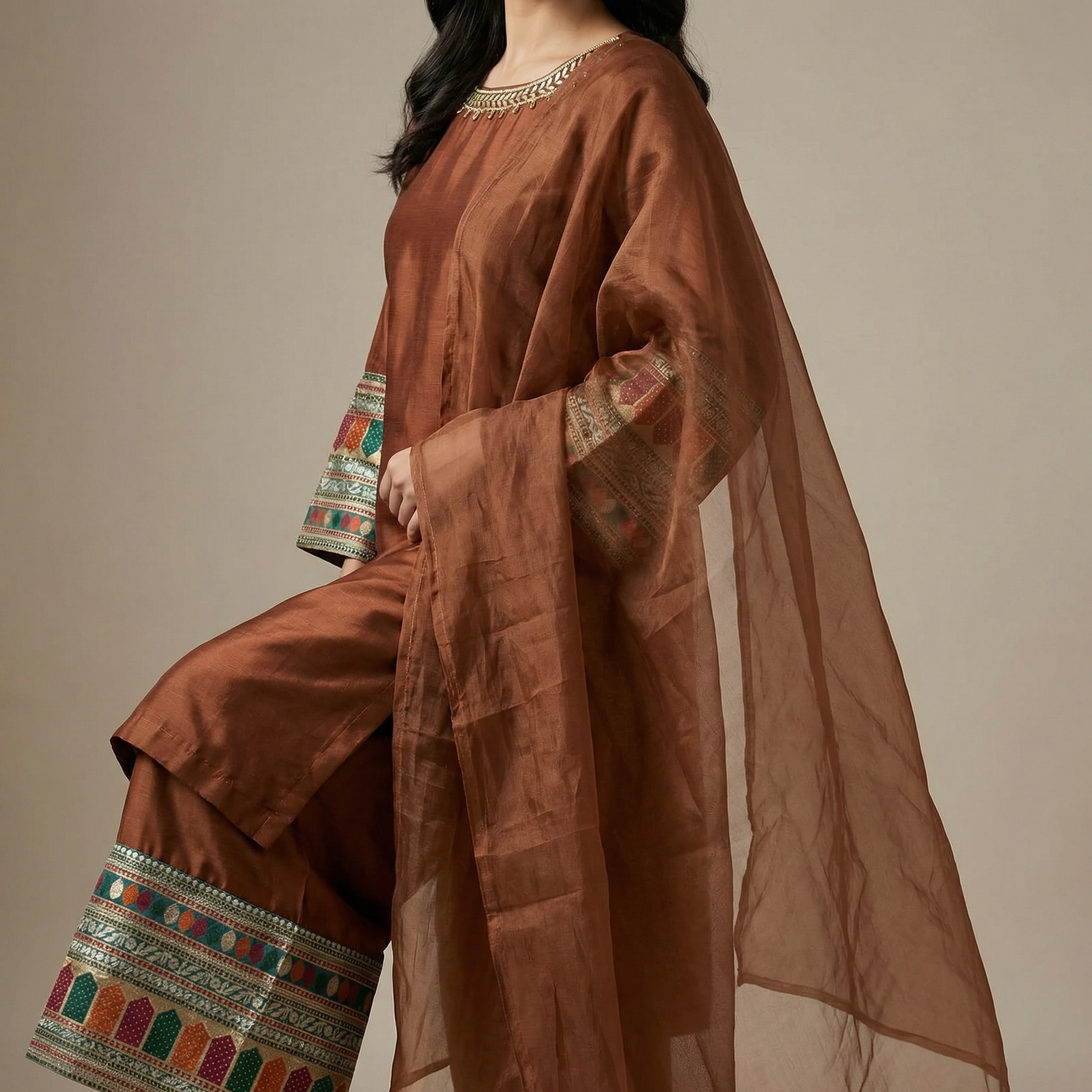 Ethnic sapphire Silk banarcy  3pice stitched suit