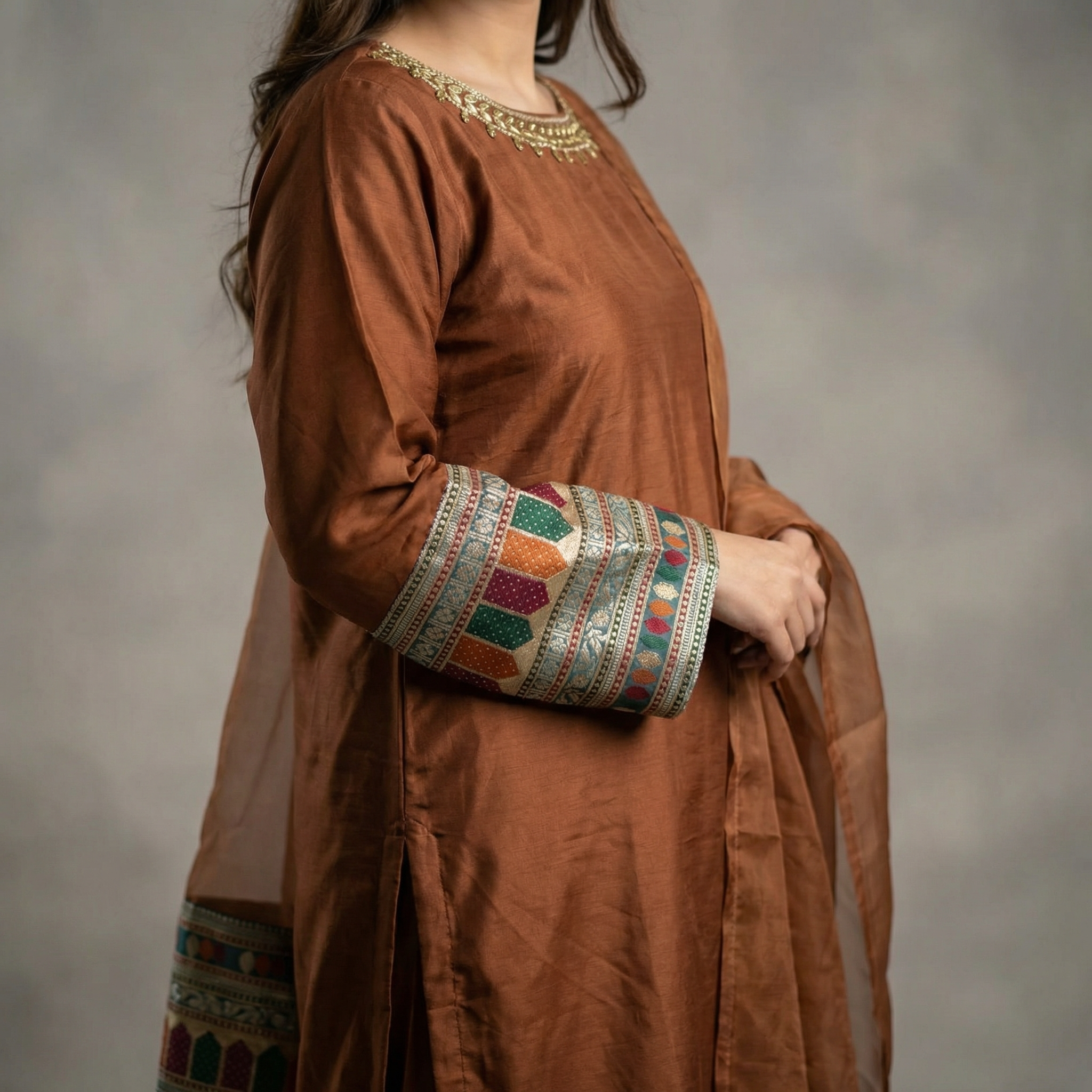 Ethnic sapphire Silk banarcy  3pice stitched suit