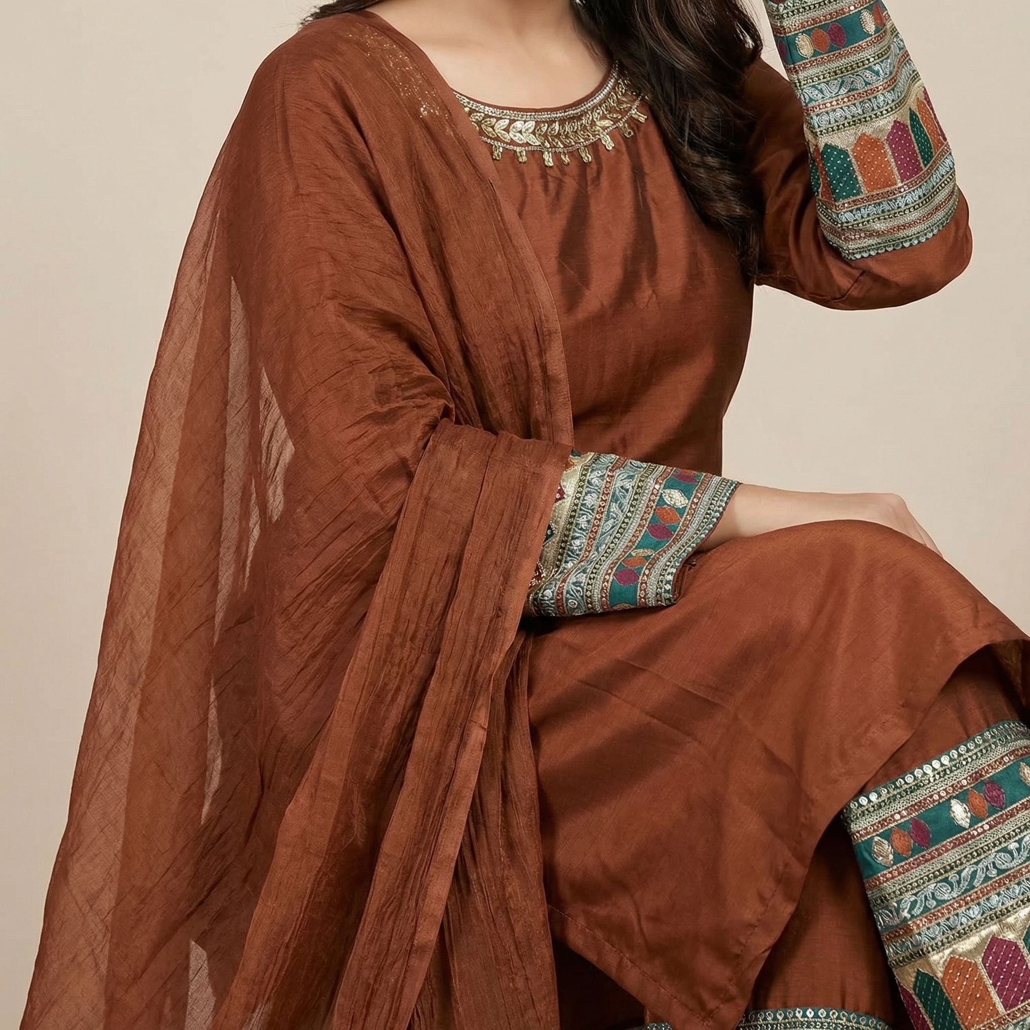 Ethnic sapphire Silk banarcy  3pice stitched suit