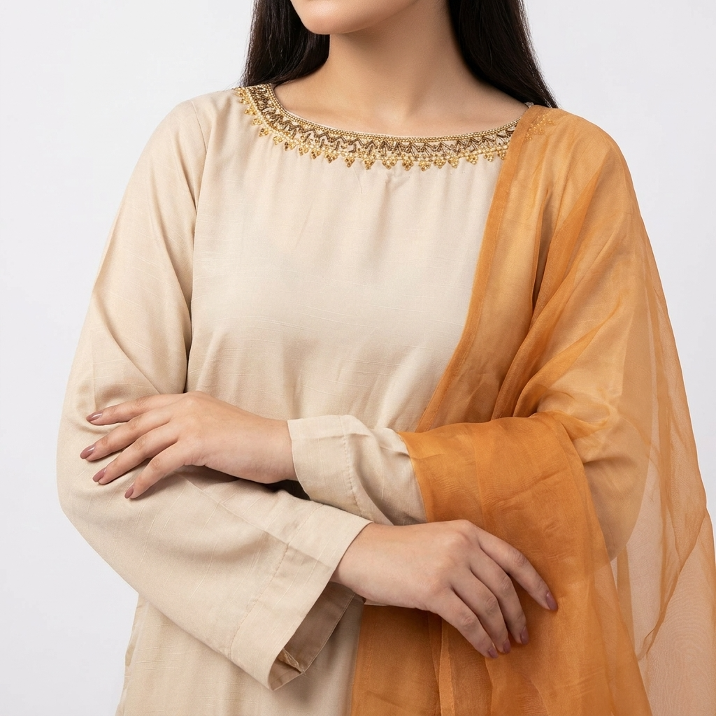 Orignal RAW SOFT SILK 3 pc stitched suit with needle handwork  nackline