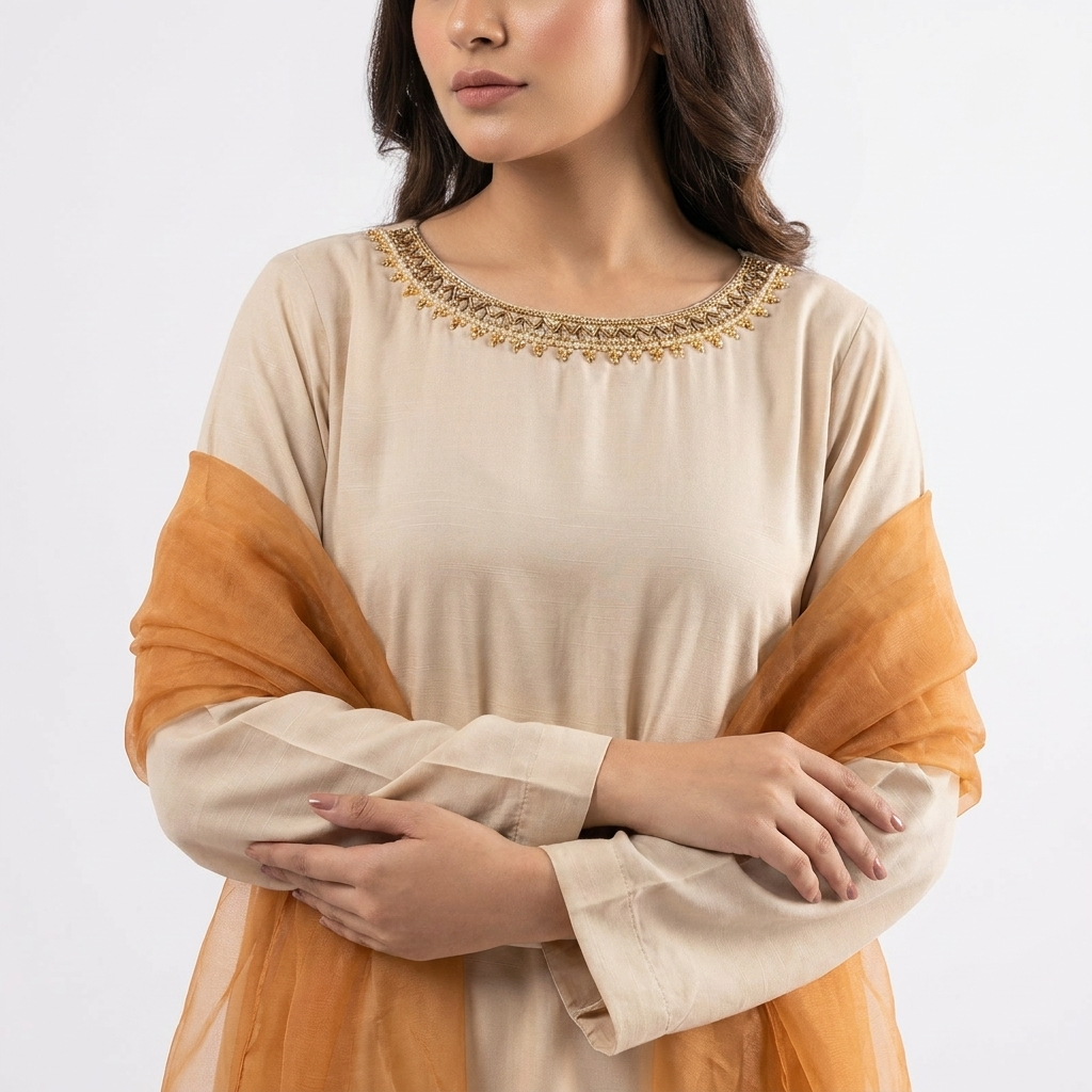 Orignal RAW SOFT SILK 3 pc stitched suit with needle handwork  nackline
