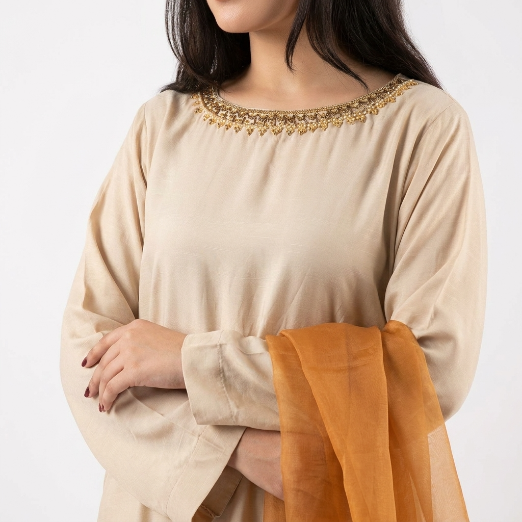 Orignal RAW SOFT SILK 3 pc stitched suit with needle handwork  nackline
