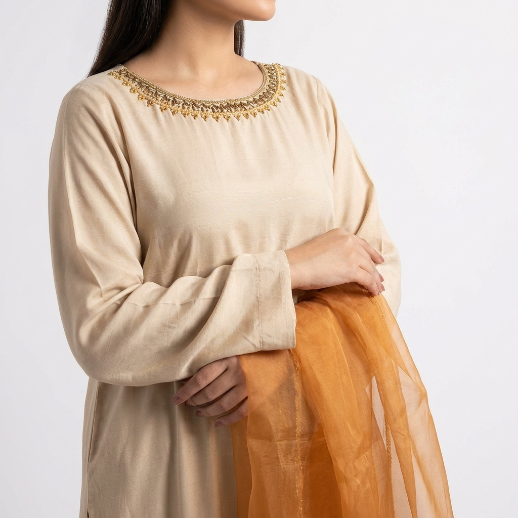 Orignal RAW SOFT SILK 3 pc stitched suit with needle handwork  nackline