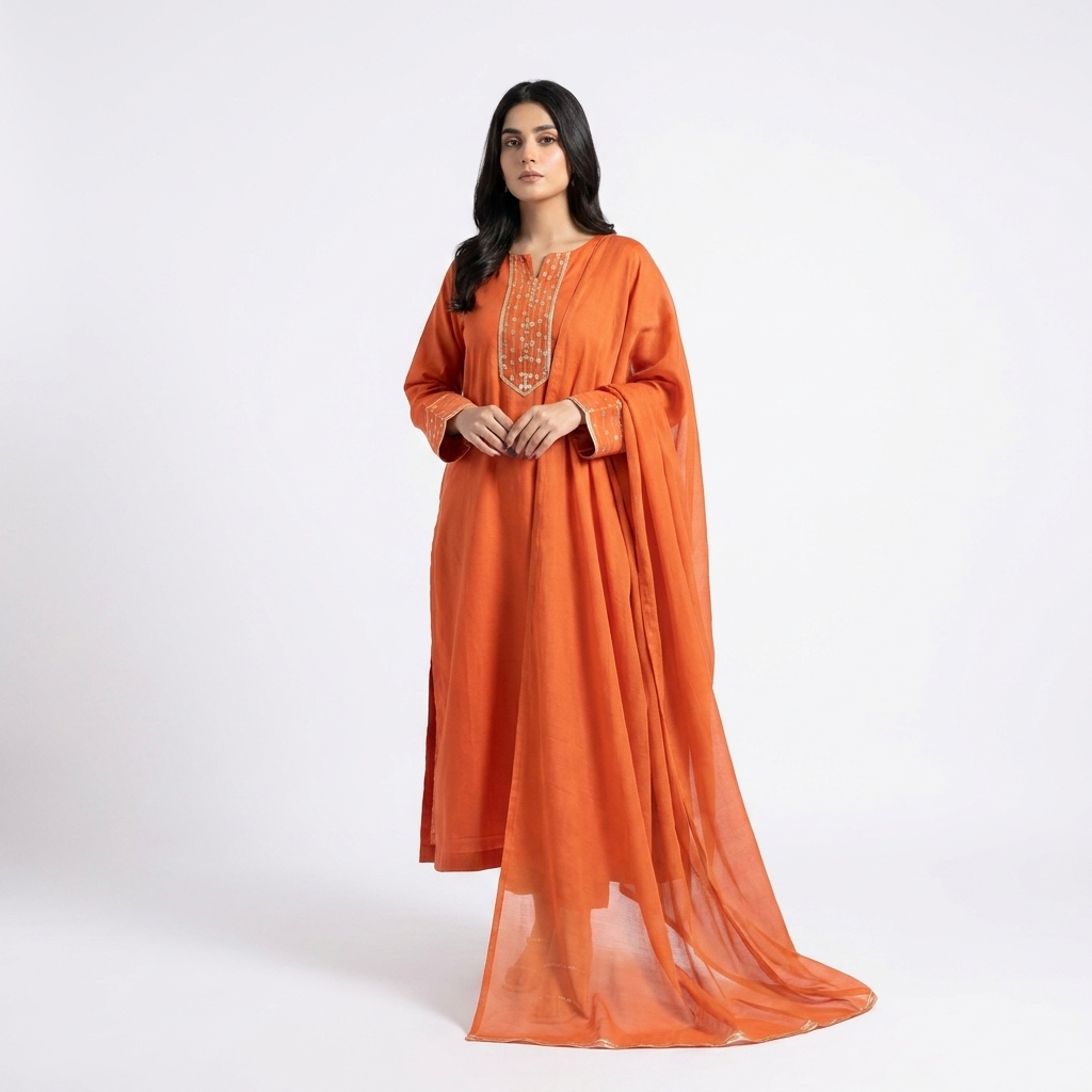 MARIA-B Outfit  stitched 3pc suit handwork neckline sleeves and trouser banarsi patches design neat needle finishing