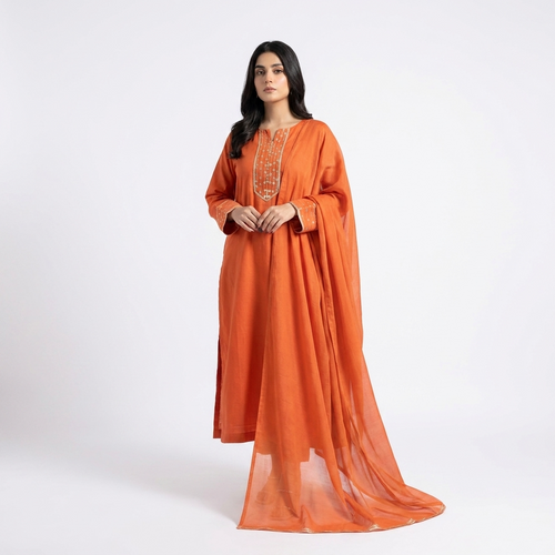 MARIA-B Outfit  stitched 3pc suit handwork neckline sleeves and trouser banarsi patches design neat needle finishing