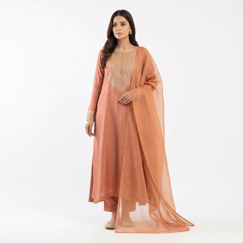 Rustic Copper Tilla Embroidered Suit