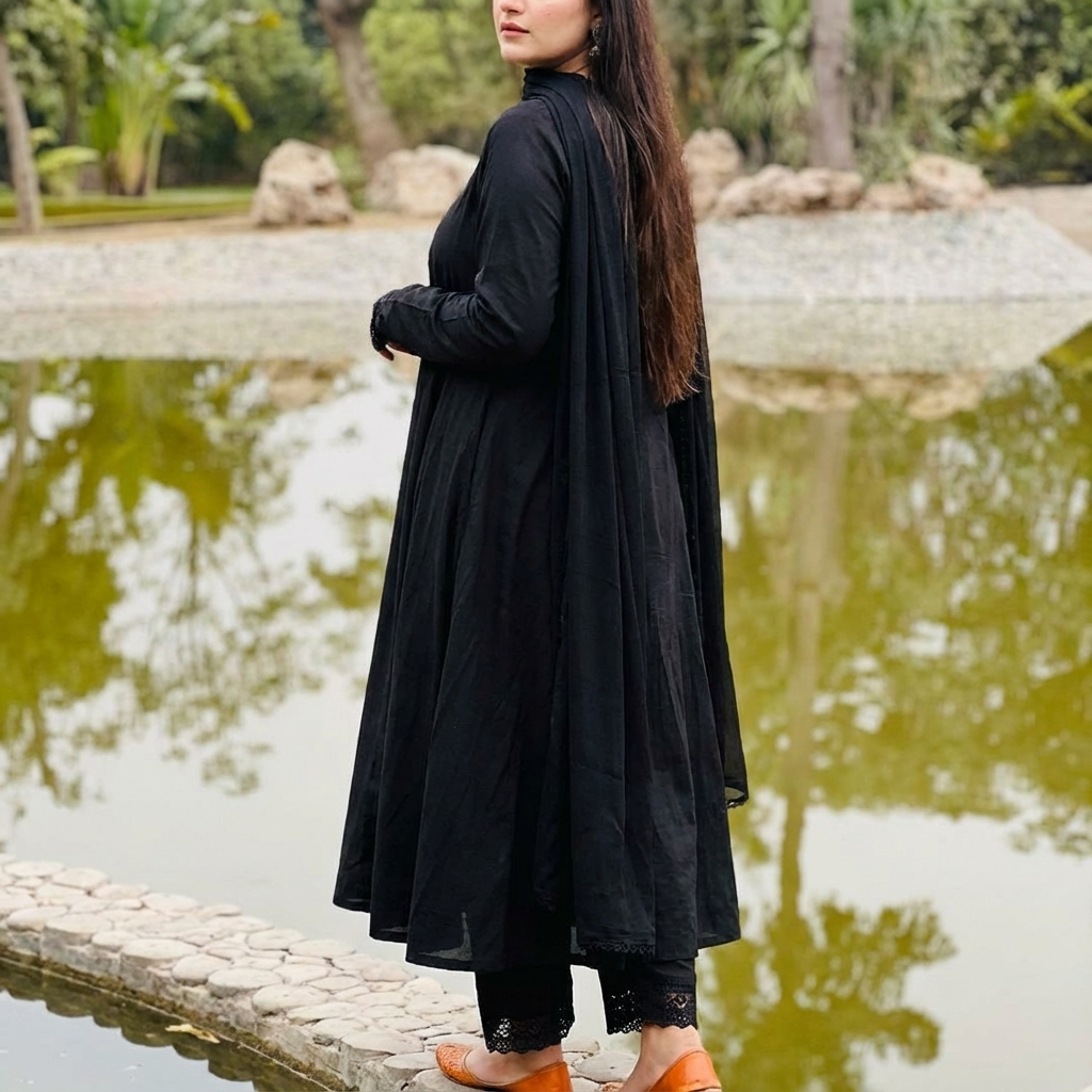 Black Silk Long Frock Suit