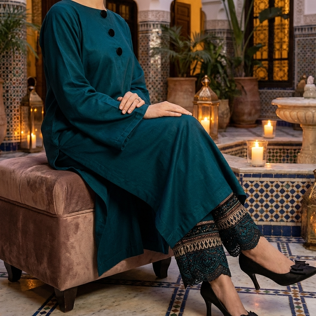 Ethnic SILK 2-Piece Suit with Embroidered Palazzo