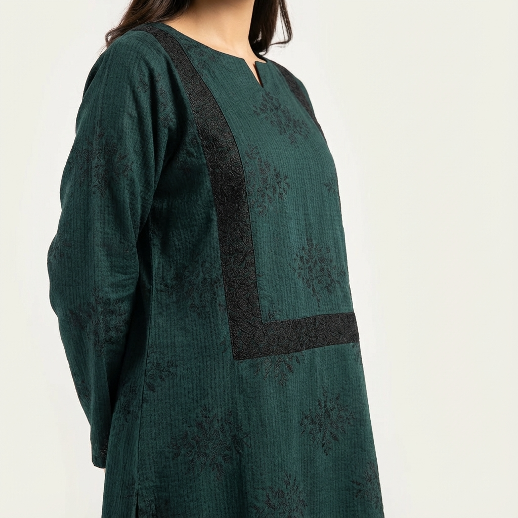 Dark Green Sapphire Embroidered Lace 2-Piece Suit