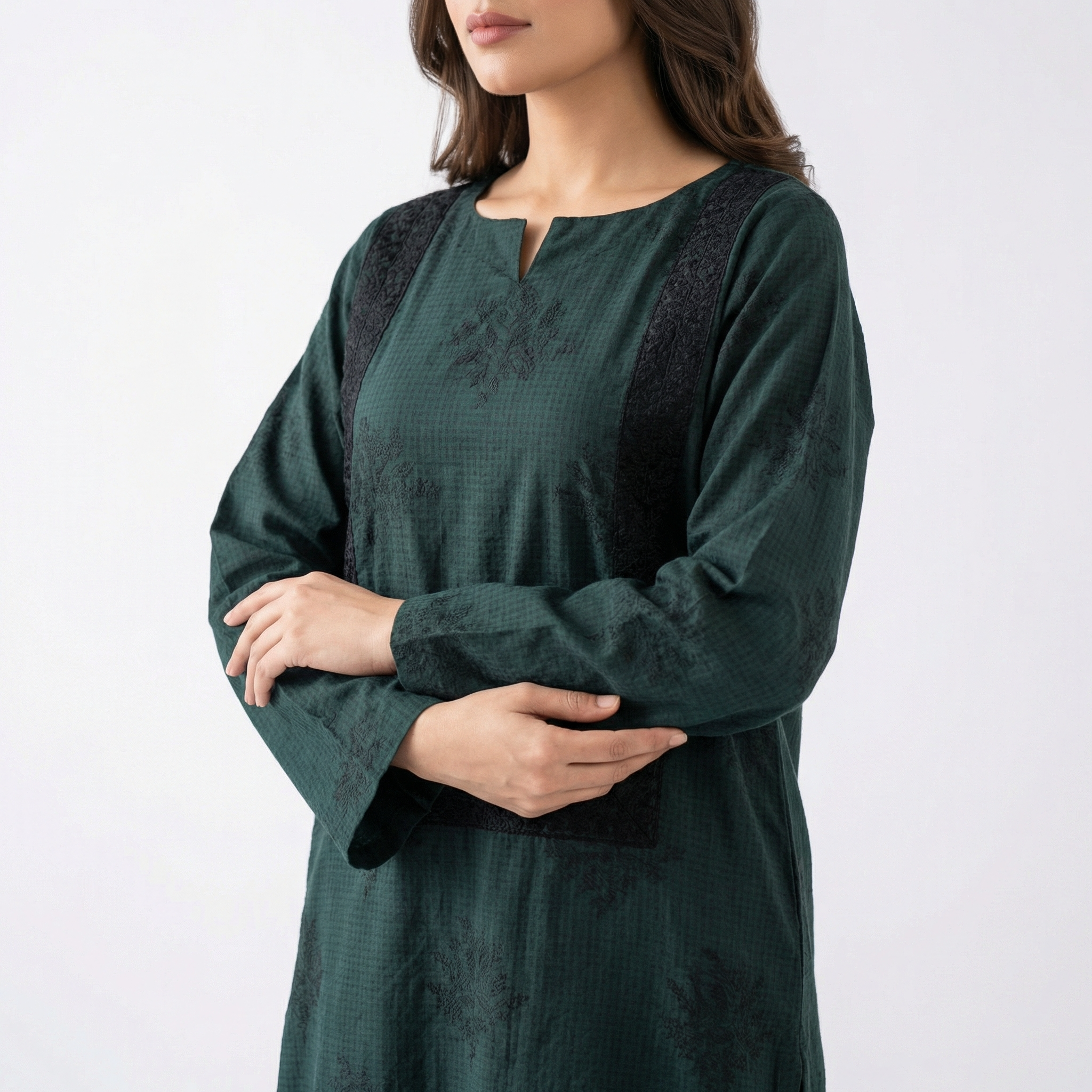 Dark Green Sapphire Embroidered Lace 2-Piece Suit