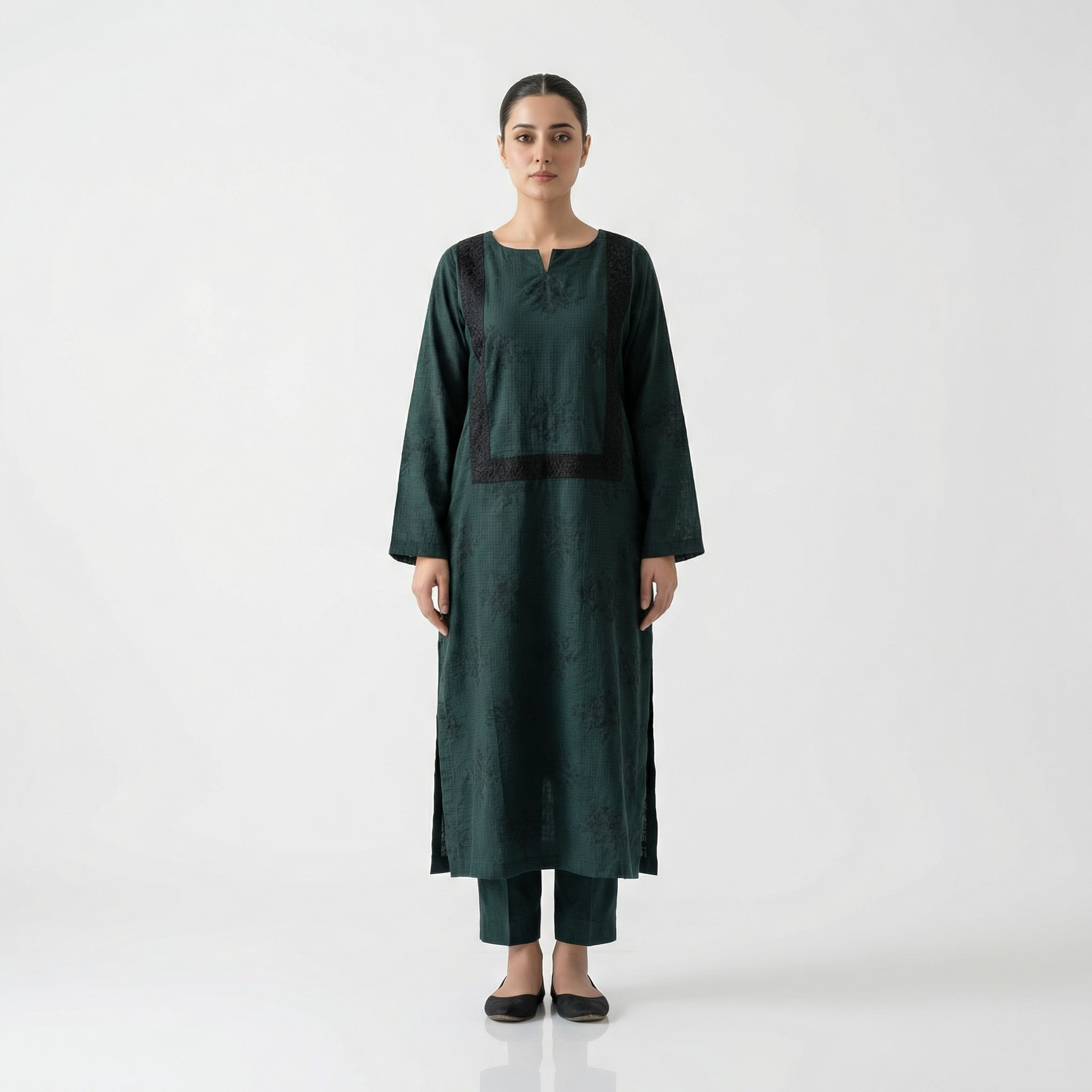 Dark Green Sapphire Embroidered Lace 2-Piece Suit