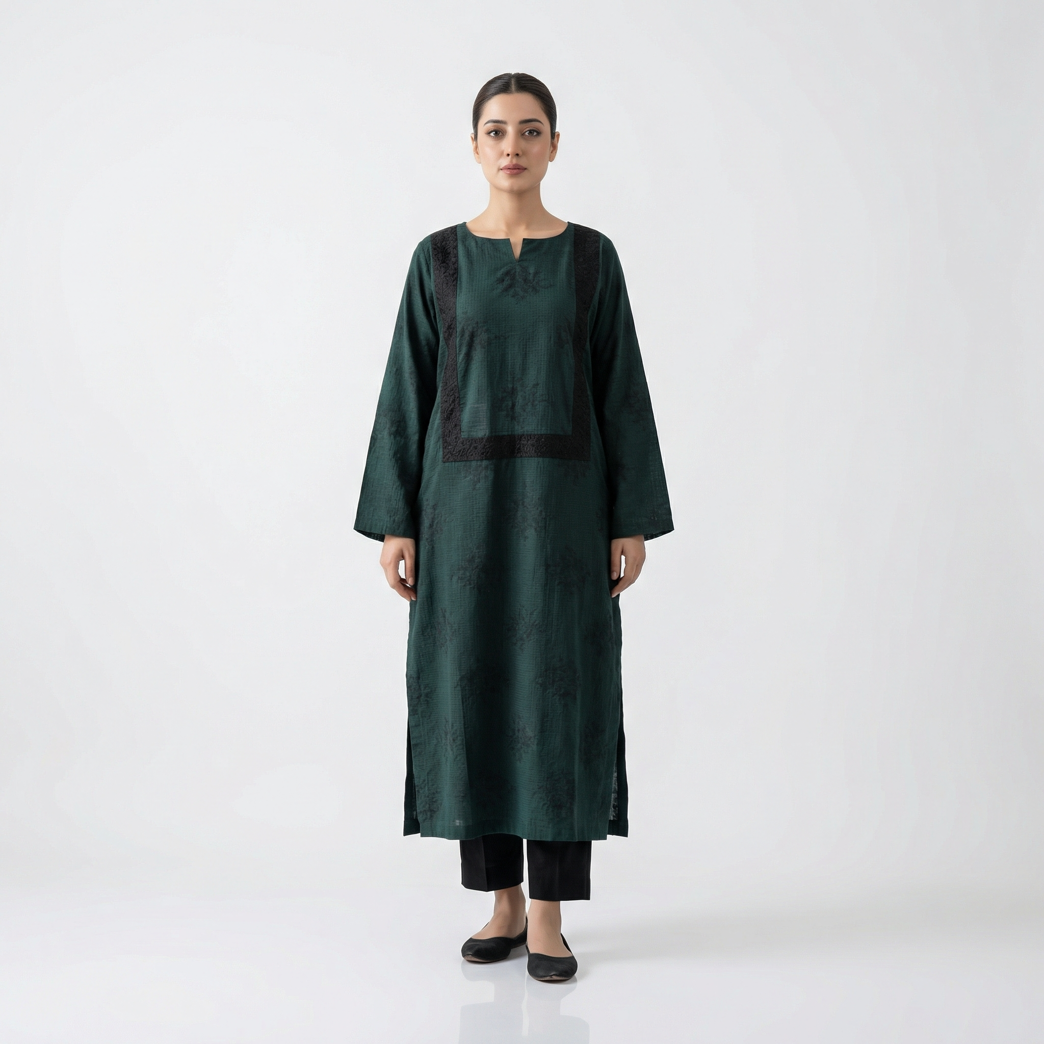 Dark Green Sapphire Embroidered Lace 2-Piece Suit