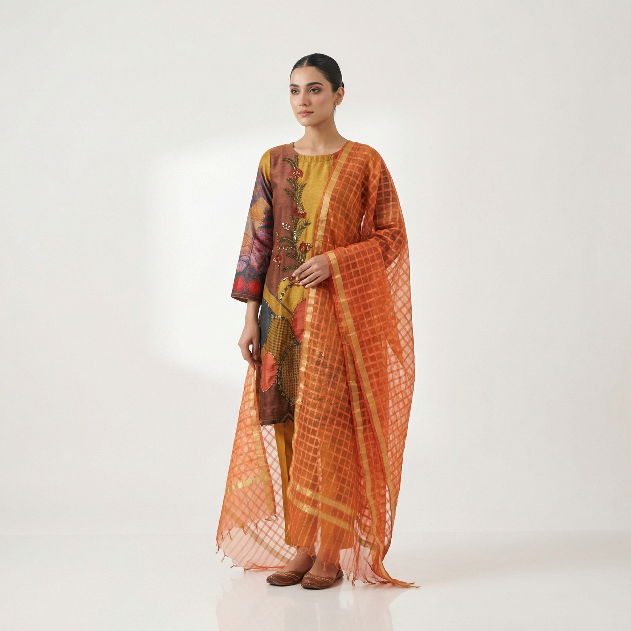 Beige Handmade Embroidered 3-Piece Suit