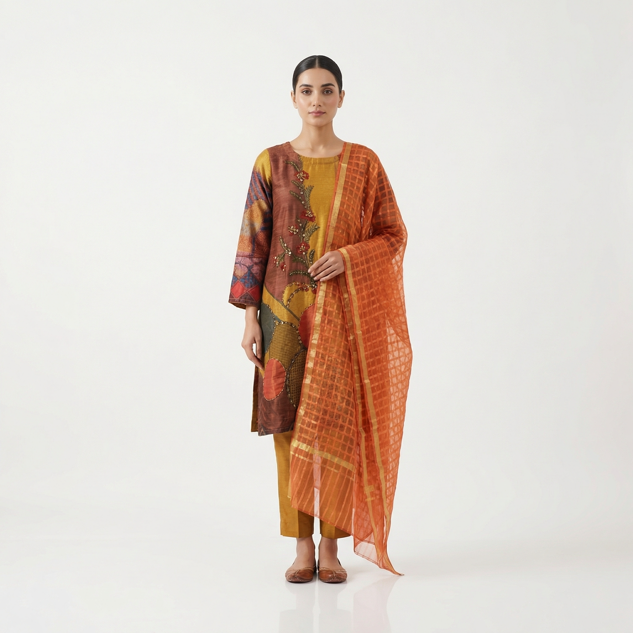 Beige Handmade Embroidered 3-Piece Suit