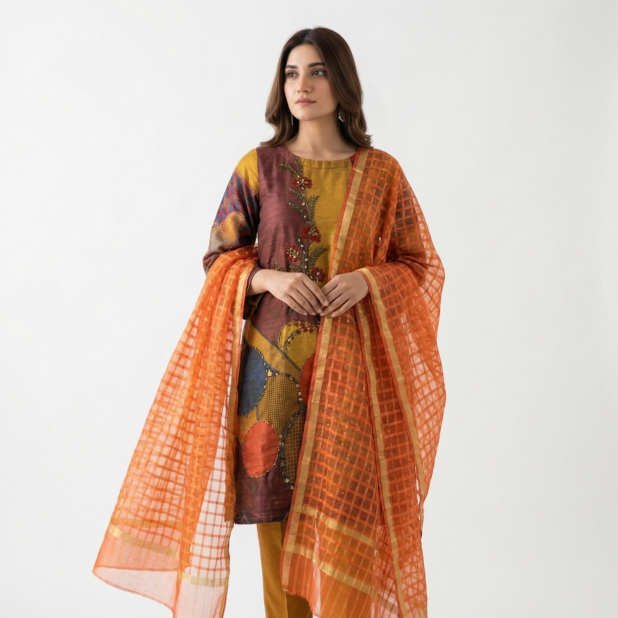 Beige Handmade Embroidered 3-Piece Suit