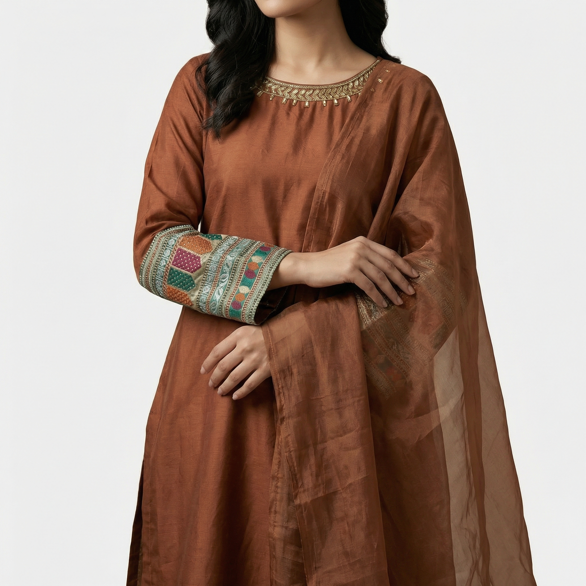 Ethnic sapphire Silk banarcy  3pice stitched suit