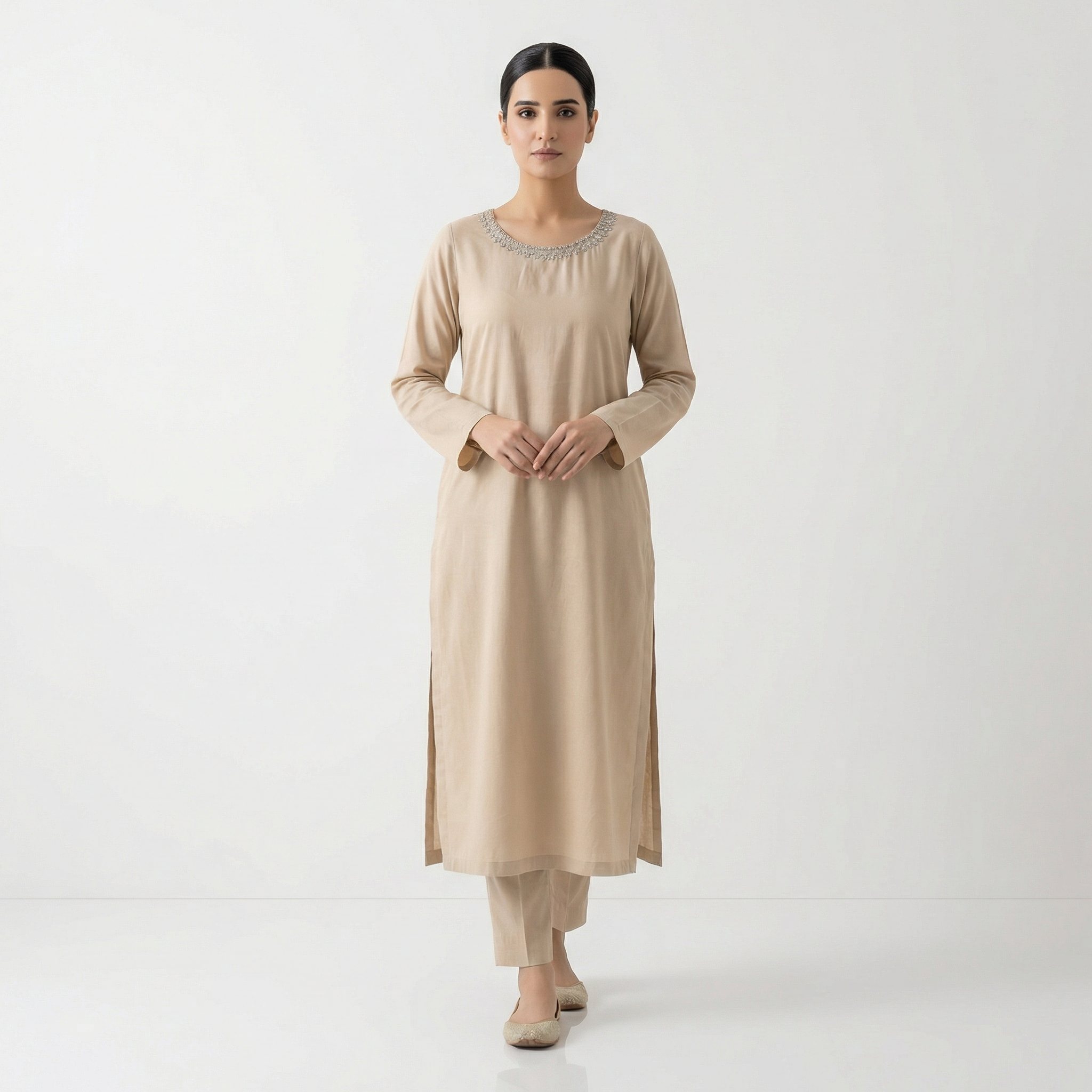 Pink Soft Silk Hand Embroidered 2-Piece Suit