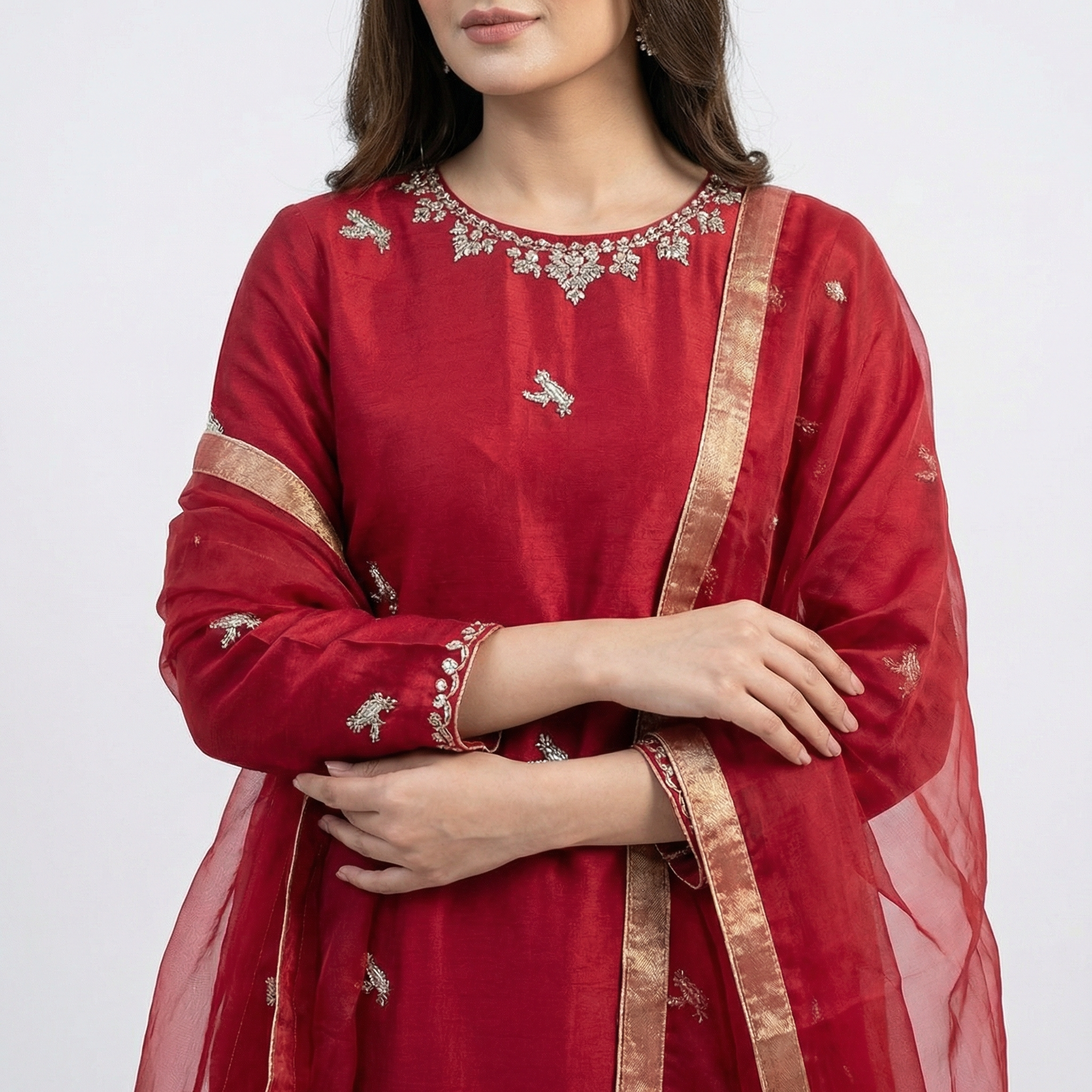 silk kameez with golden& totally golden handwork stone& embroidered neckline and placket