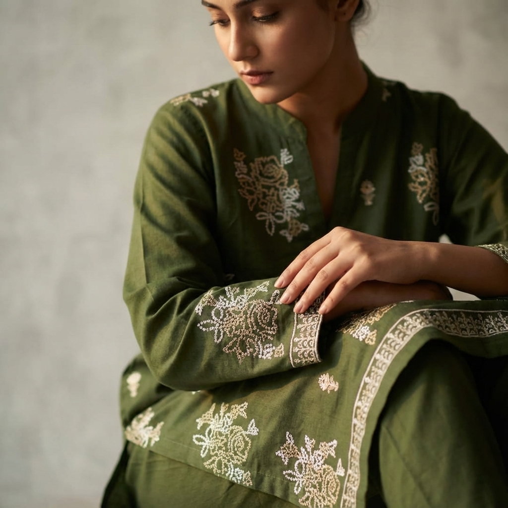 Minza Collection ethics brand new style design Product Listing (Taupe Embroidered 2-Piece)