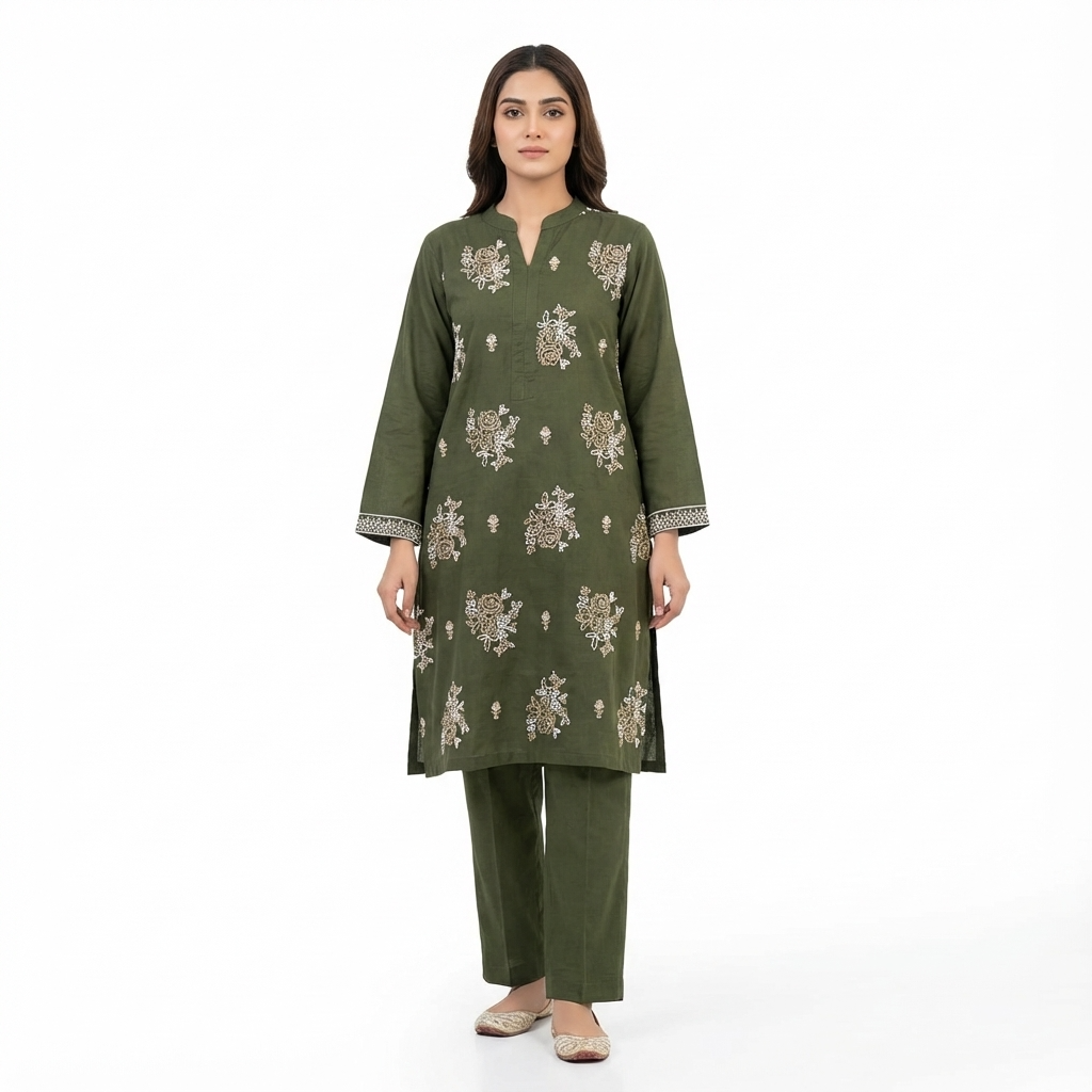 Minza Collection ethics brand new style design Product Listing (Taupe Embroidered 2-Piece)