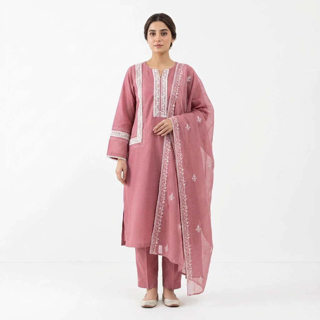 Rose Pink Lace Embroidered Suit