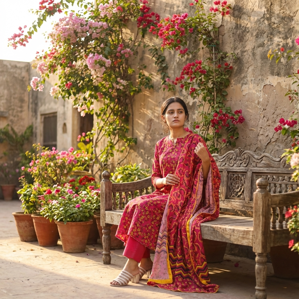 Vibrant Magenta Floral – Stitched 3-Piece Suit