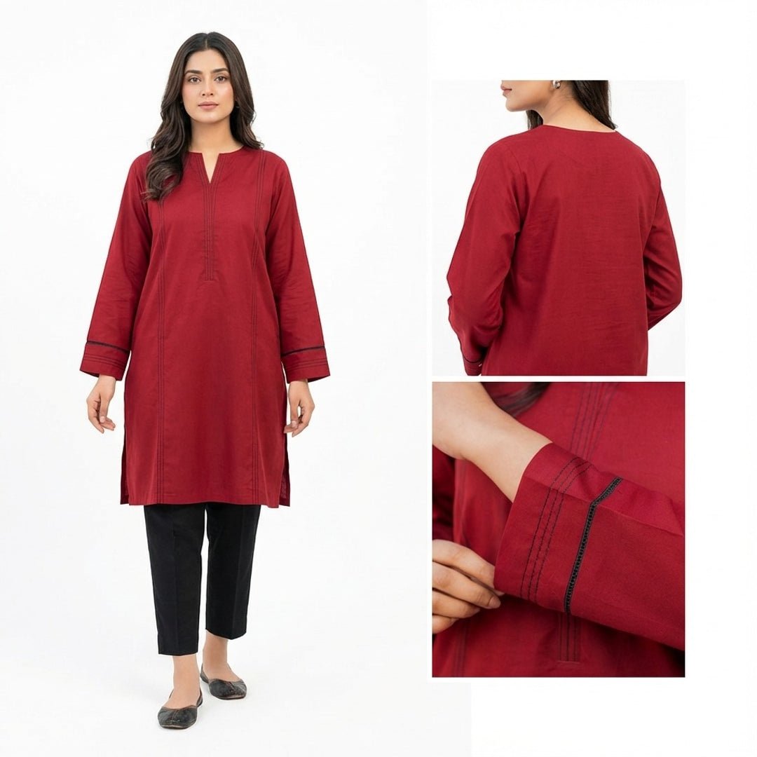 Maroon Black Embroidered Khaddar 2-Piece Suit