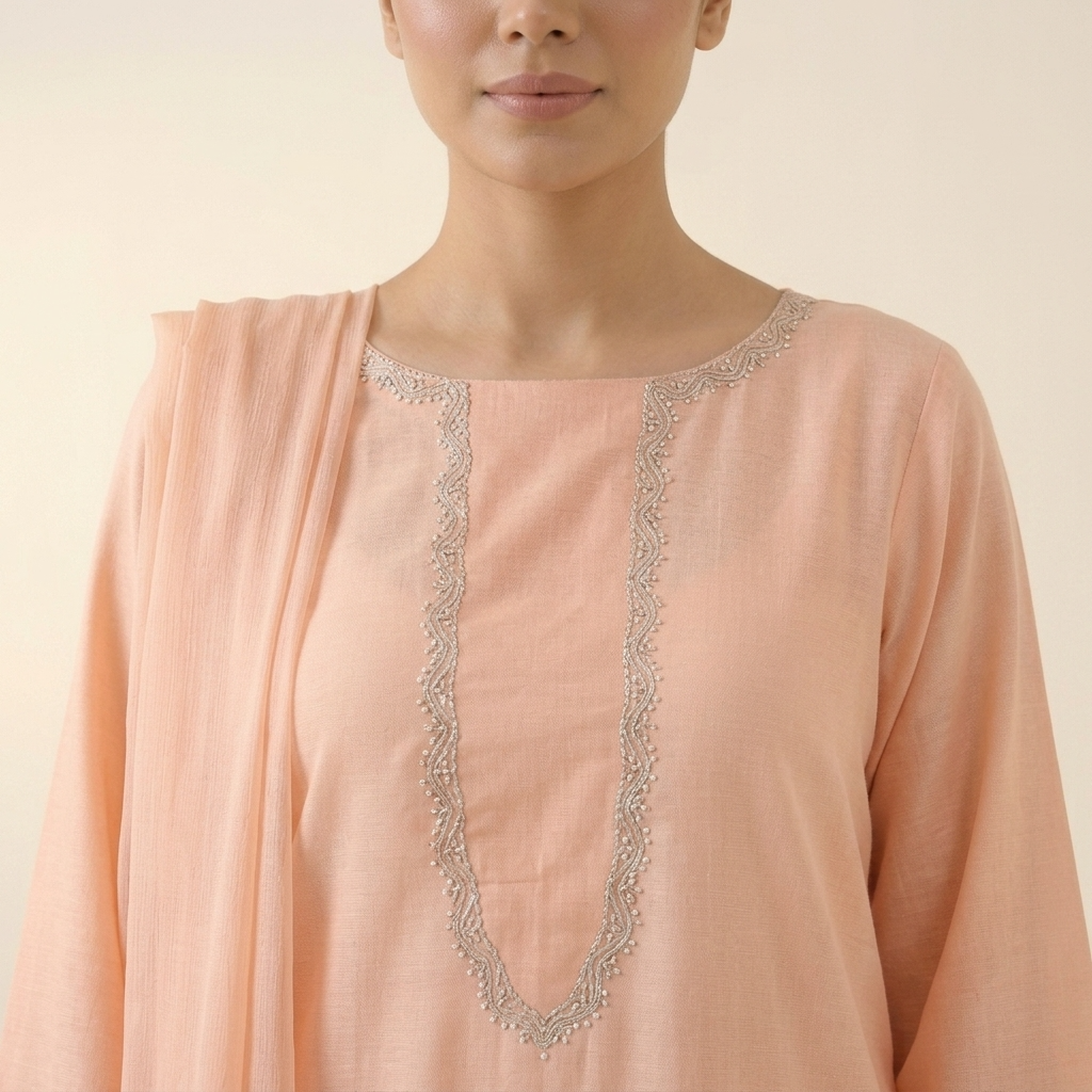 Light Silver Stone Embroidered Silk 3-Piece Suit - Image 3