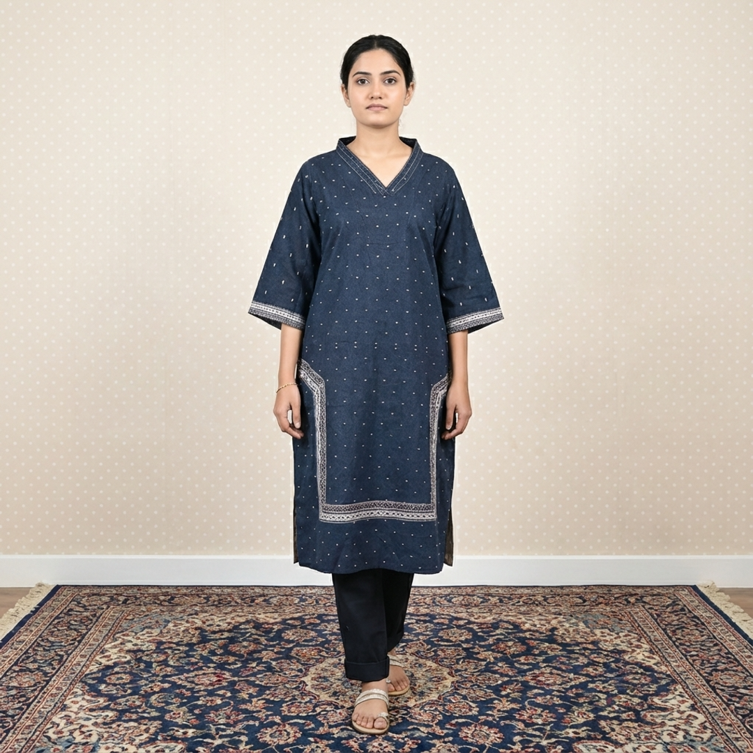 Indigo Polka Dot Embroidered Khaddar 2-Piece Suit