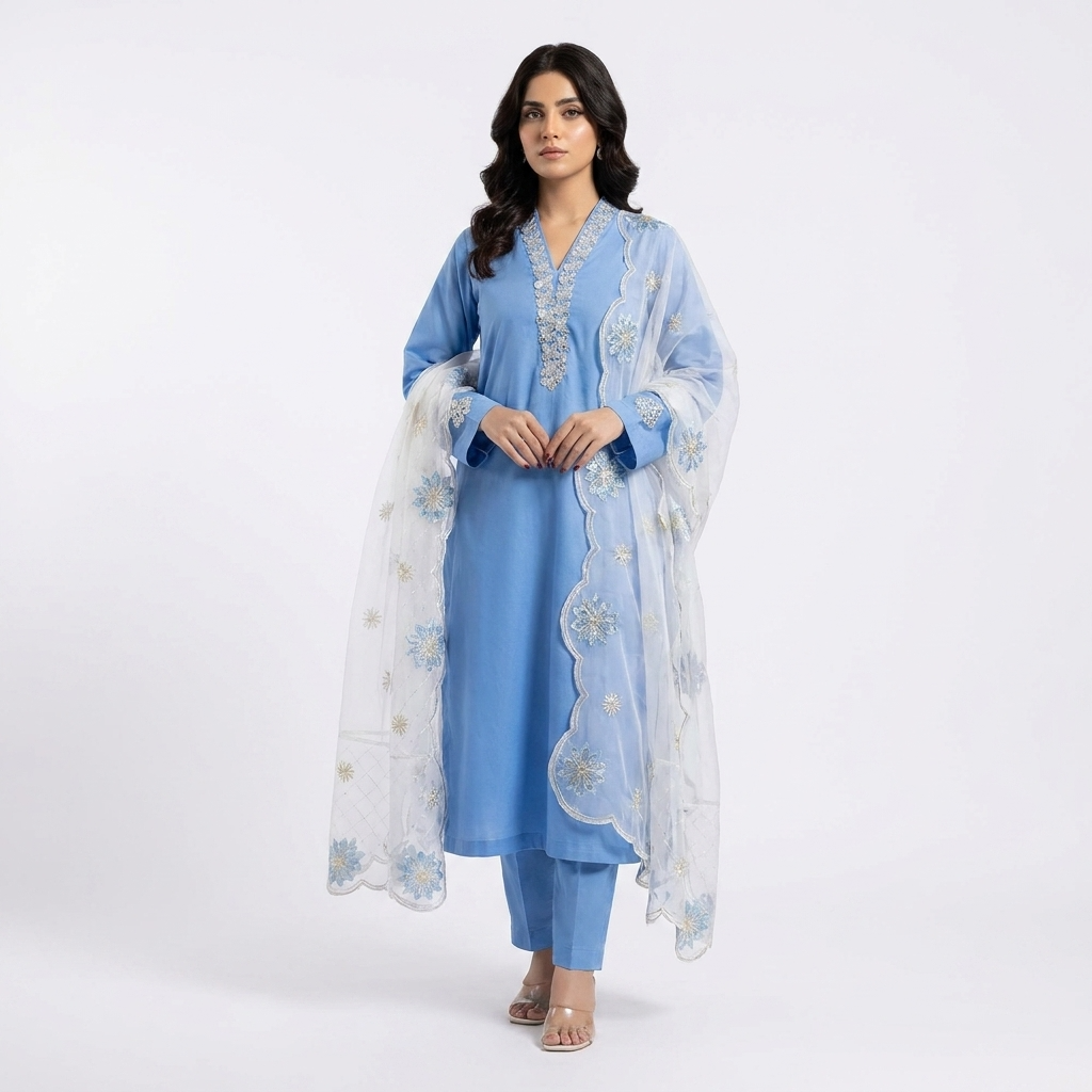 Sky Blue Maria-B Inspired Lawn 3-Piece Suit