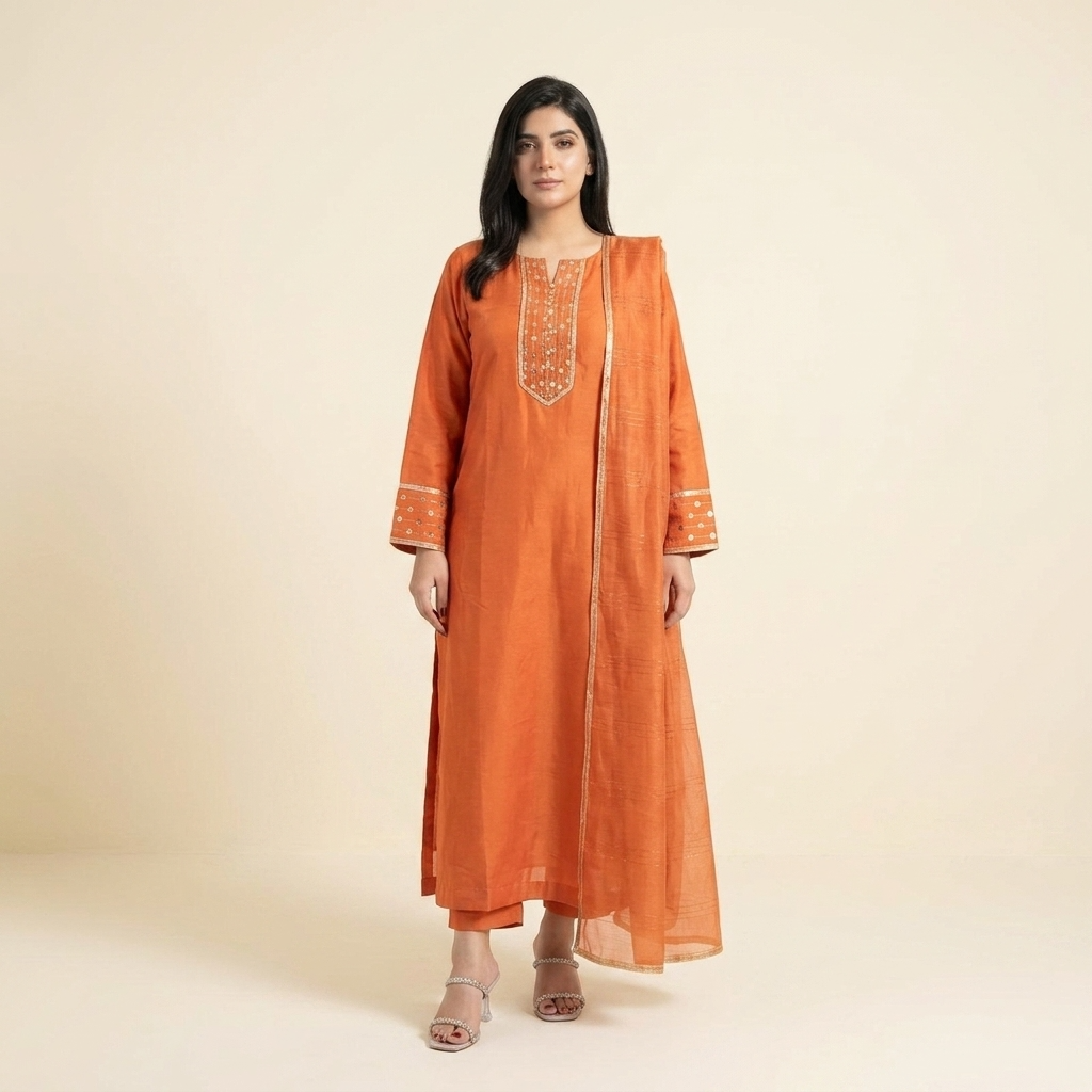 Orange Maria-B Inspired Lawn 3-Piece Suit