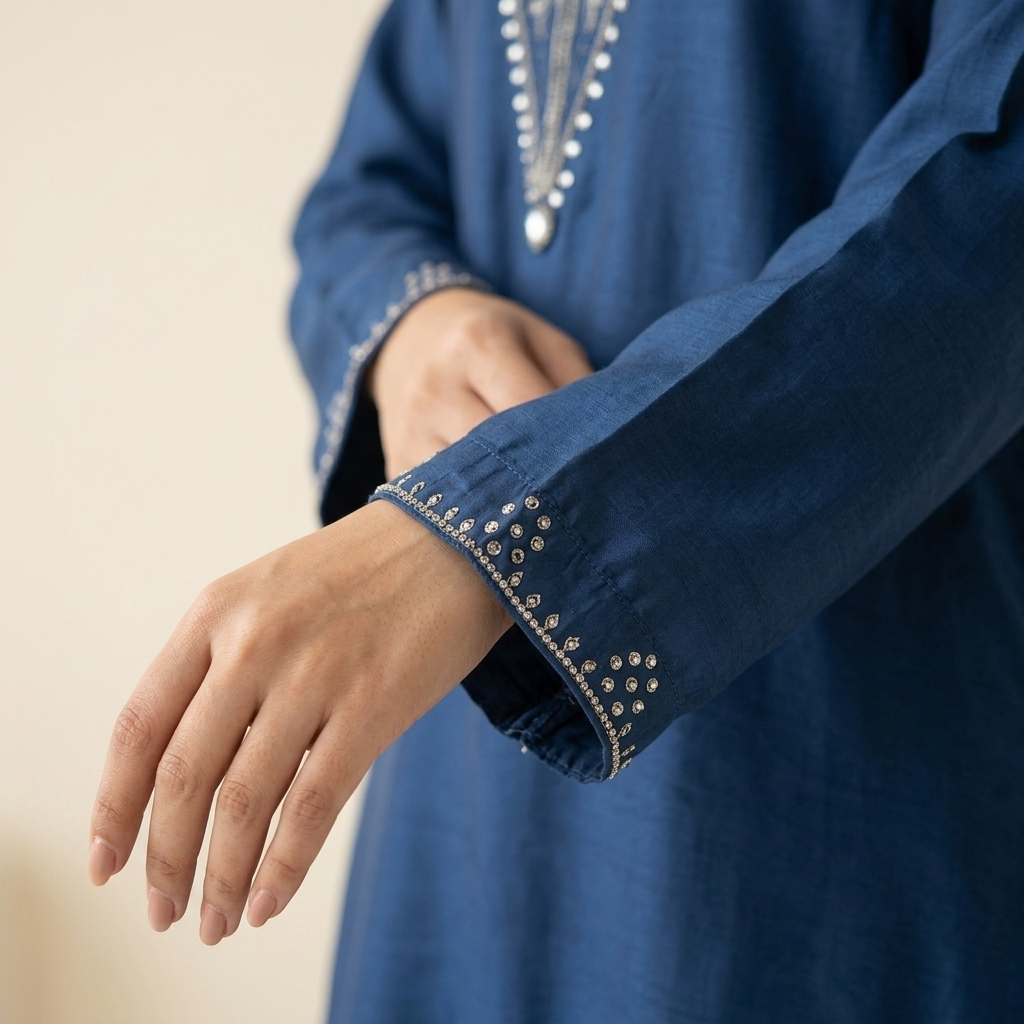 Blue Silver Stone Embroidered Silk 3-Piece Suit - Image 5