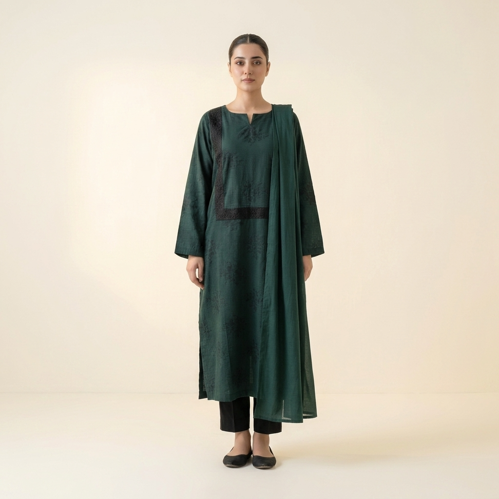 Dark Green Embroidered Lace 2-Piece Suit