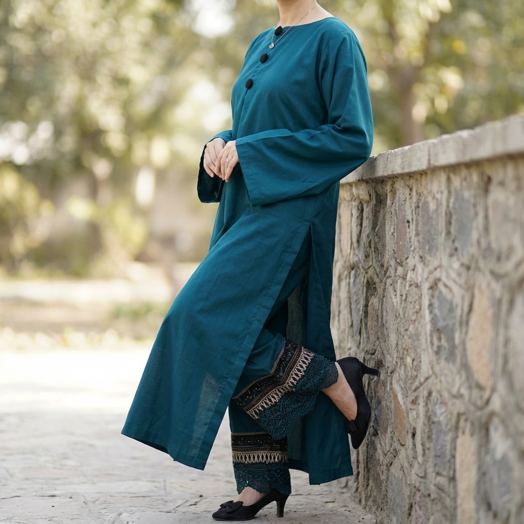 Blue Embroidered Silk 2-Piece Suit