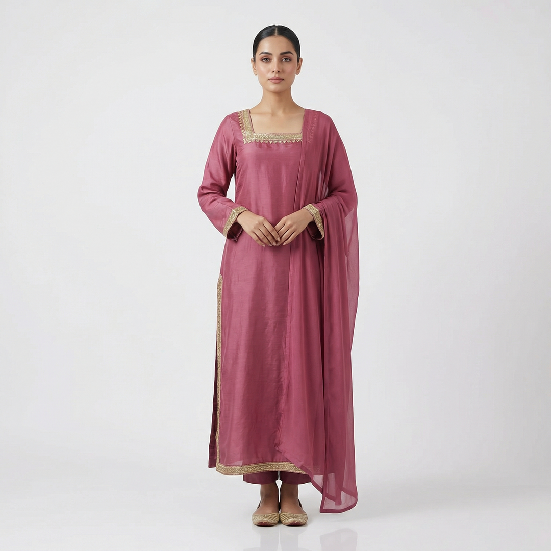 Light Pink Shine Embroidered Silk 3-Piece Suit