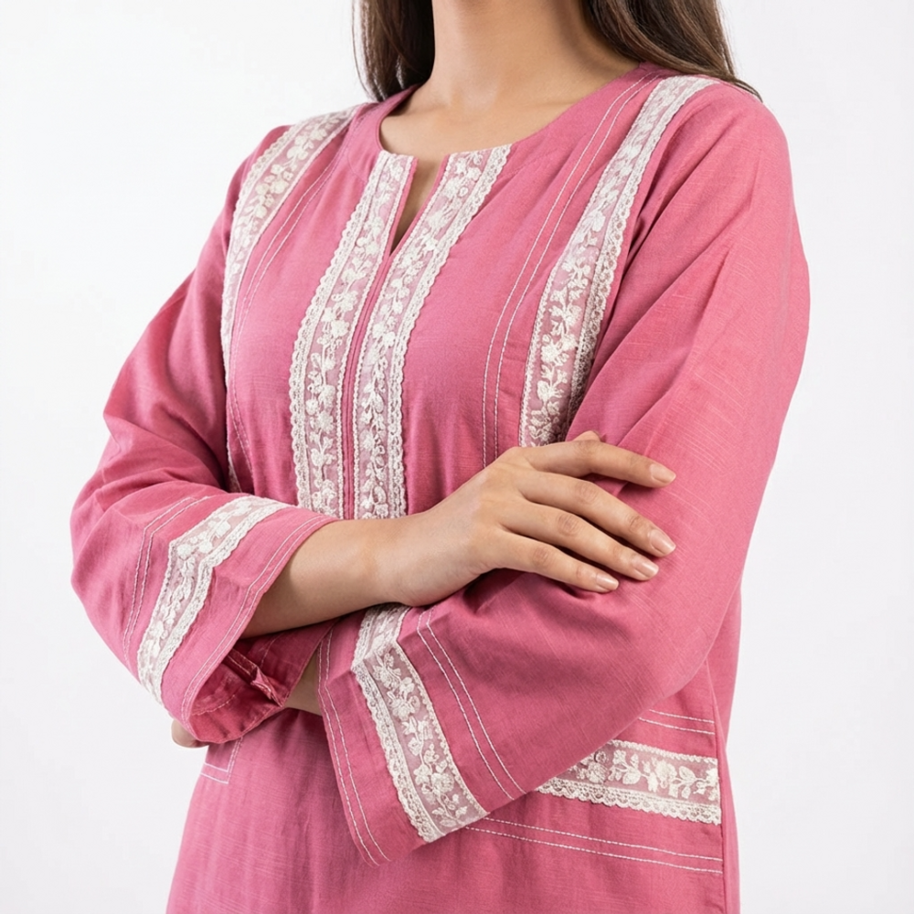Rose Pink Lace Embroidered Suit