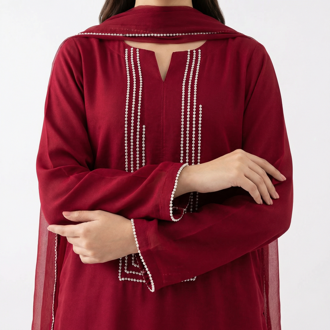 Silver Stone Embroidered Silk 3-Piece Suit